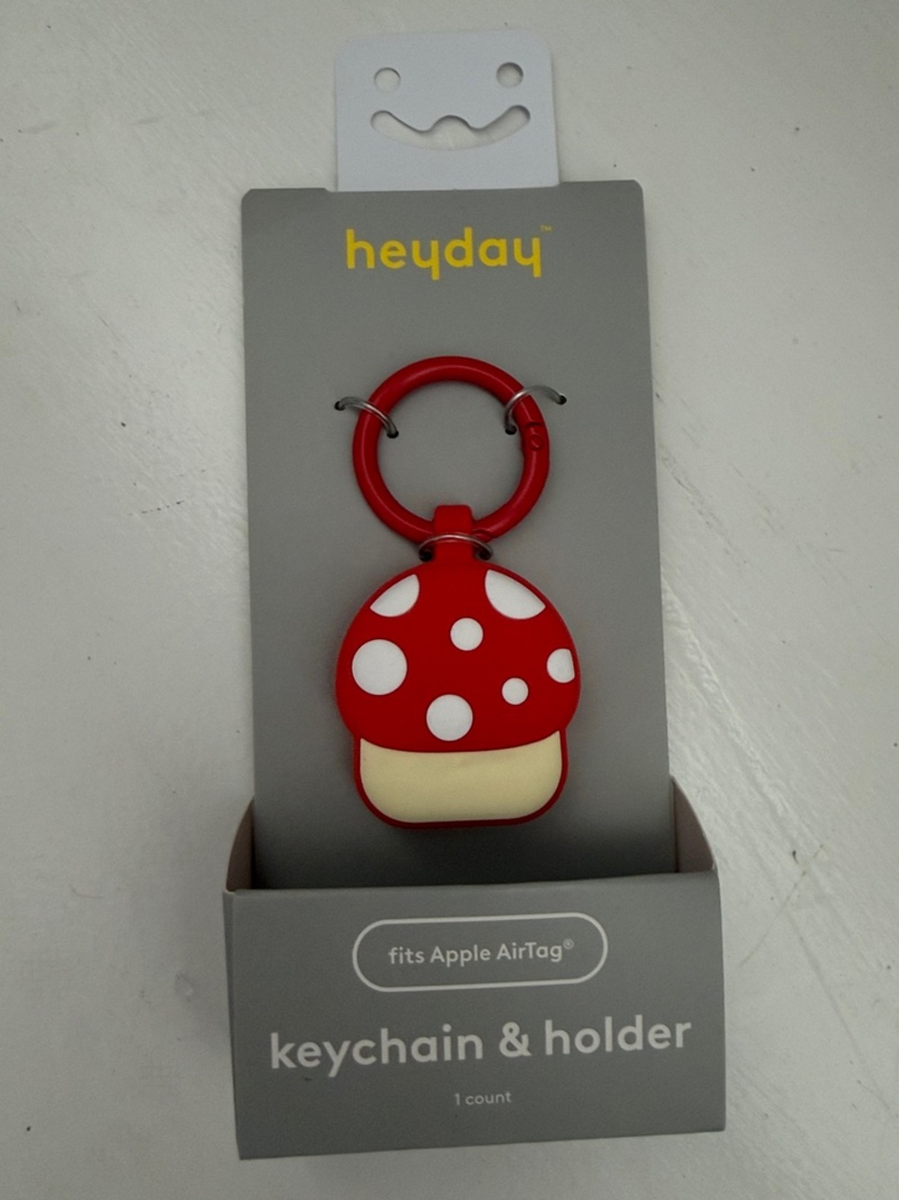 heyday Red & Cream Mushroom Keychain AirTag Holder